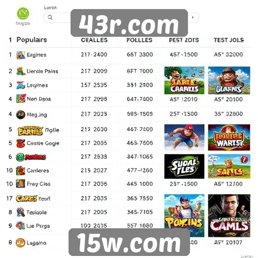 Popularidade dos jogos em 43r.com entre os usuários
